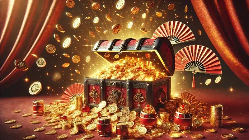 Reel slot video dengan simbol bonus dan latar permainan berwarna